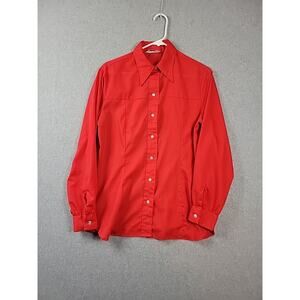 Vtg Maverick Red Non Iron LS Button Up Western Shirt Women's 38 USA Made